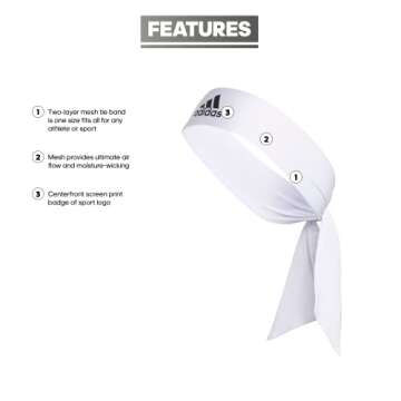 adidas Alphaskin Tie Headband, White/Black, One Size