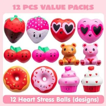 JOYIN 12 Pcs Valentine's Day Slow Rising Squishy Toys or Stress Relief Squeeze Toys for Valentine Gift, Kids Adults Decorative Props Party Favor