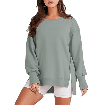 ANRABESS Women's Oversized Sweatshirt Crew Neck Long Sleeve Casual Slit Pullover Top Fall 2024 Teen ...
