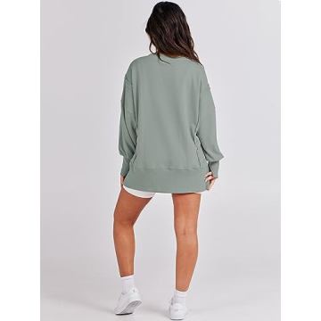 ANRABESS Women's Oversized Sweatshirt Crew Neck Long Sleeve Casual Slit Pullover Top Fall 2024 Teen Girl Preppy Clothes Light Green L