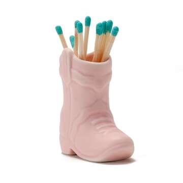 AetheresEmporium Ceramic Cowboy Boot Match Holder with Striker 4-Inch Portable Vintage Match Holder ...