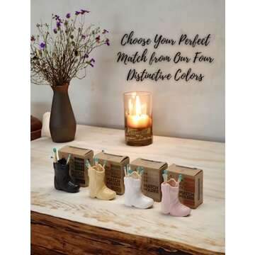 AetheresEmporium Ceramic Cowboy Boot Match Holder with Striker 4-Inch Portable Vintage Match Holder in Pink, Black, White or Terracotta - Cute Decor Match Holder (No Matchsticks Included) (Pink)