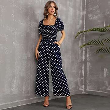 Love Welove Fashion Floral Jumpsuits for Women, casual Loose Romper Short Sleeve Smocked High Waist ...