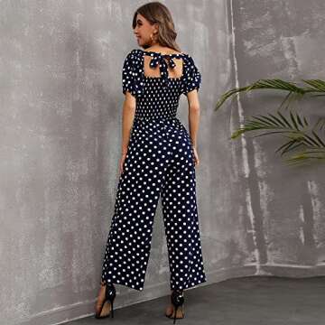 Love Welove Fashion Floral Jumpsuits for Women, casual Loose Romper Short Sleeve Smocked High Waist Wide Leg Pants Outfits