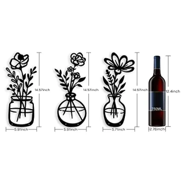 Metal Flower Wall Art - 3 Piece Set for Home Decor