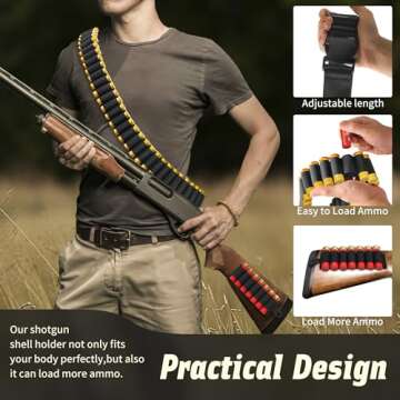 Tyseam 12/20 Gauge 60 Round Adjustable Shotgun Shell Bandolier with Quick Release Buckle, 2 Pack Shotgun Shell Holder Holds Shotgun Shells for Hunting (Black)