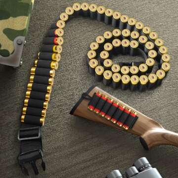 Tyseam 12/20 Gauge 60 Round Adjustable Shotgun Shell Bandolier with Quick Release Buckle, 2 Pack Shotgun Shell Holder Holds Shotgun Shells for Hunting (Black)