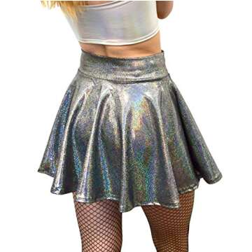 Gleaming Silver Holographic Skater Skirt XLarge