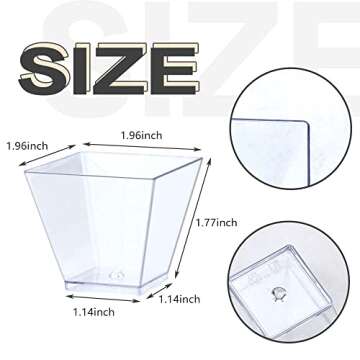 Oomcu 100 Pack 2 oz Small Square Clear Plastic Dessert Tumbler Cups Mini Disposable Serving Bowls fo...
