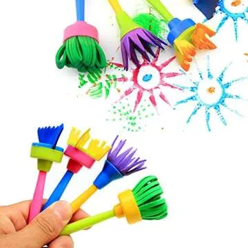 EVNEED Paint Sponges for Kids,29 pcs of Fun Paint Brushes for Toddlers.Coming with Sponge Brush, Flower Pattern Brush, Brush Set, Long Sleeve Waterproof Apron with 3 Roomy Pockets Colourful