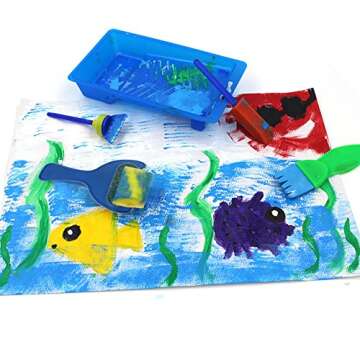 EVNEED Paint Sponges for Kids,29 pcs of Fun Paint Brushes for Toddlers.Coming with Sponge Brush, Flower Pattern Brush, Brush Set, Long Sleeve Waterproof Apron with 3 Roomy Pockets Colourful