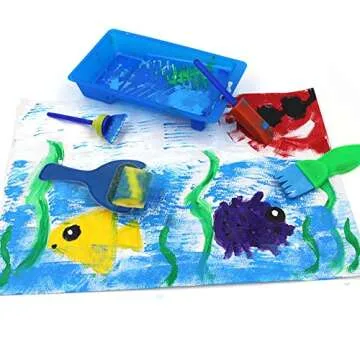 EVNEED Paint Sponges for Kids,29 pcs of Fun Paint Brushes for Toddlers.Coming with Sponge Brush, Flower Pattern Brush, Brush Set, Long Sleeve Waterproof Apron with 3 Roomy Pockets Colourful