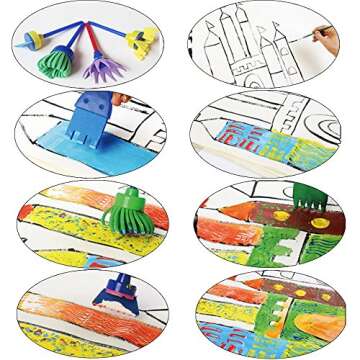 EVNEED Paint Sponges for Kids,29 pcs of Fun Paint Brushes for Toddlers.Coming with Sponge Brush, Flower Pattern Brush, Brush Set, Long Sleeve Waterproof Apron with 3 Roomy Pockets Colourful