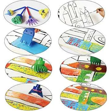EVNEED Paint Sponges for Kids,29 pcs of Fun Paint Brushes for Toddlers.Coming with Sponge Brush, Flower Pattern Brush, Brush Set, Long Sleeve Waterproof Apron with 3 Roomy Pockets Colourful