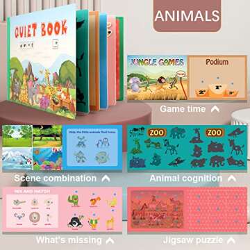 Aminy 4 Subjects Montessori Quiet Book Busy Board for Toddlers, Toddler Travel Toys, Sensory Toddler Activities, Montessori Educational Toys for 2 3 4 Year Old Boys Girls Gift