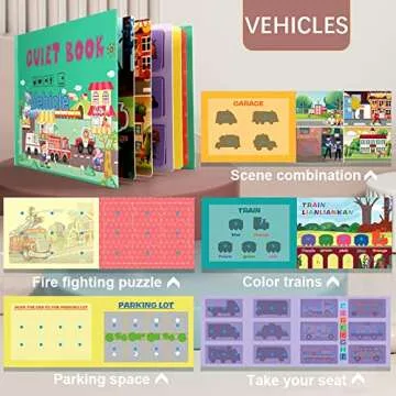 Aminy 4 Subjects Montessori Quiet Book Busy Board for Toddlers, Toddler Travel Toys, Sensory Toddler Activities, Montessori Educational Toys for 2 3 4 Year Old Boys Girls Gift