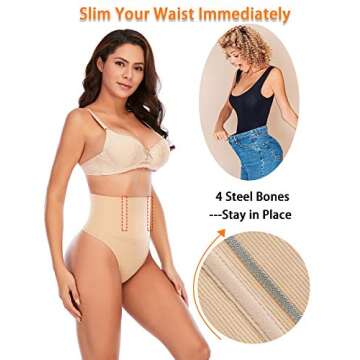 Werena Tummy Control Thong Shapewear for Women Seamless Shaping Thong Panties Body Shaper Underwear(01# Beige-mid Waisted(has Boning),Small)