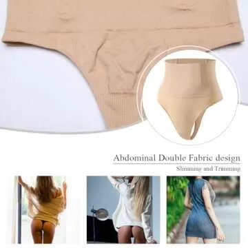 Werena Tummy Control Thong Shapewear for Women Seamless Shaping Thong Panties Body Shaper Underwear(01# Beige-mid Waisted(has Boning),Small)