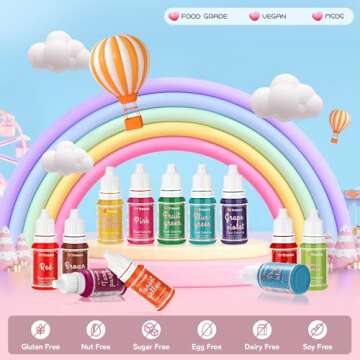 Food Coloring Liquid Set,18 Colors x 10ml Food Grade Food Dye Edible Vibrant Liquid Color for Cake Decorating,Baking,Easter Egg,Icing,Fondant,Cookies,Slime Making DIY Supplies Kit -0.35 Fl. oz/Bottles