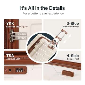 Vipbox Luggage Sets 3 Piece Hardside (3-YEARS VIP SERVICE) Expandable Ultra Durable Polycarbonate Lightweight Carry On Travel Suitcase with TSA Lock Spinner Wheels, Elegant White