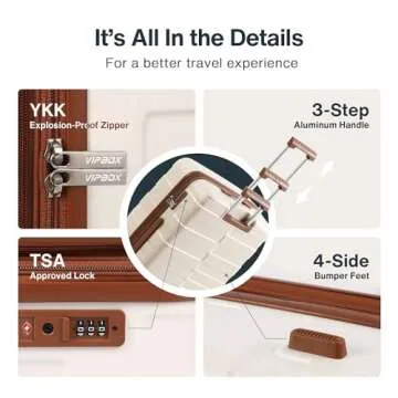 Vipbox Luggage Sets 3 Piece Hardside (3-YEARS VIP SERVICE) Expandable Ultra Durable Polycarbonate Lightweight Carry On Travel Suitcase with TSA Lock Spinner Wheels, Elegant White