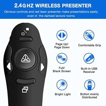 Presentation Clicker Wireless Presenter Remote USB Control Powerpoint PPT Clicker, Laser Pointer RF ...
