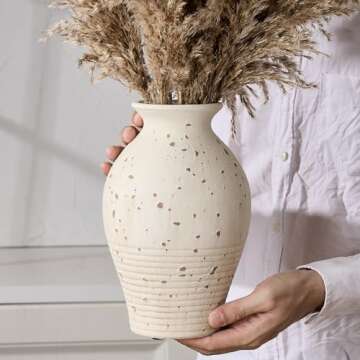 LUKA 9.2 inch Terracotta Vase, Ceramic Rustic Farmhouse Vase,Housewarming/Christmas Decoration Vases for Home Decor, Table, Living Room, Shelf,Mantel Decoration（White）