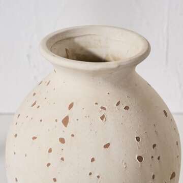 LUKA 9.2 inch Terracotta Vase, Ceramic Rustic Farmhouse Vase,Housewarming/Christmas Decoration Vases for Home Decor, Table, Living Room, Shelf,Mantel Decoration（White）