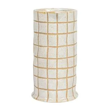 Bloomingville 8.5 Inches 46-Ounce Stoneware Pitcher with Wax Relief Grid Pattern in Reactive Glaze, Cream and Brown
