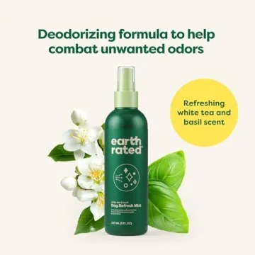 Earth Rated Dog Deodorizing Spray, Conditioning & Odor-Eliminating Dog Perfume, for All Coat Types, Refreshing White Tea & Basil Scent, 8 oz.