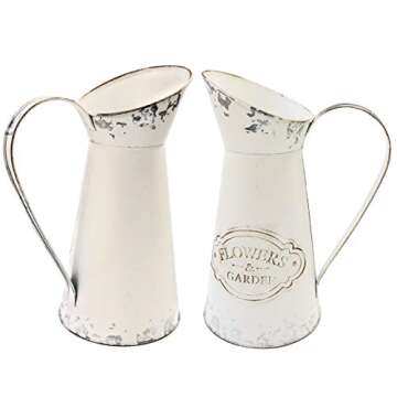 Soyizom Farmhouse White Jugs Vases for Flower, Metal Milk Jug Farmhouse Flower Pitcher Vases Tall for Shabby Chic Kitchen Decor Jugs Rustic Decor Bathroom Vases,White-Pitcher/11 H-Large