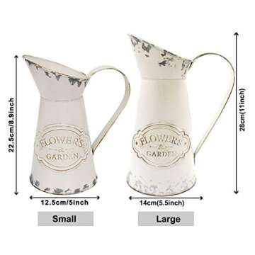 Soyizom Farmhouse White Jugs Vases for Flower, Metal Milk Jug Farmhouse Flower Pitcher Vases Tall for Shabby Chic Kitchen Decor Jugs Rustic Decor Bathroom Vases,White-Pitcher/11 H-Large