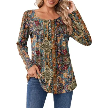 Stylish Zeagoo Long Sleeve Floral Tunic Tops for Women