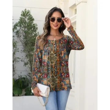 Stylish Zeagoo Long Sleeve Floral Tunic Tops for Women