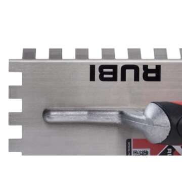 RUBI | Notched Trowel | Improves Adherence of The Mortar on to Work Surface | Lightweight and Resistant Aluminium Reinforcement | 45º Notched Trowel 11" (28 CM) 1/4"X1/4" (6X6)