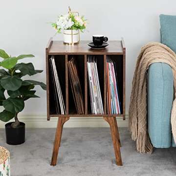 LELELINKY Mid-Century Record Player Stand for 100 Albums