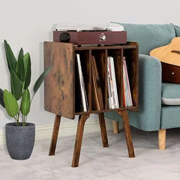 LELELINKY Mid-Century Record Player Stand for 100 Albums