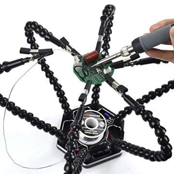 Soldering Helping Hands Third Vise Grip Holder with Six Flexible Arms, Large Base and Tin Solder Wir...