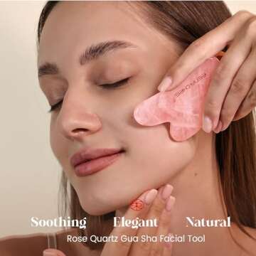 Rena Chris Gua Sha Facial Tools, Natural Jade Stone Guasha Tool, Manual Massage Sticks for Jawline Sculpting and Puffiness Reducing, Facial Massage Tool, Skin-Care Tool (Pink)
