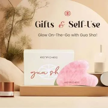 Rena Chris Gua Sha Facial Tools, Natural Jade Stone Guasha Tool, Manual Massage Sticks for Jawline Sculpting and Puffiness Reducing, Facial Massage Tool, Skin-Care Tool (Pink)