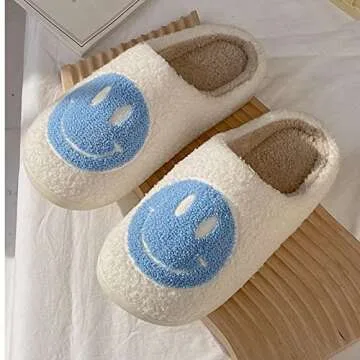 Bevaney Smile Face Slippers for Women, Soft Plush Smile Slippers Retro Preppy Slippers with Smile Fa...