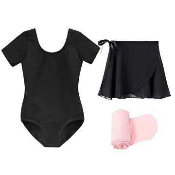 Stelle Girls Short Sleeve Dance Active Dress Ballet Leotard Combo with Dance Skirt and Dance Tight (...