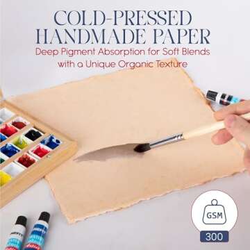 Wanderings Thick Handmade Vintage Watercolor Paper with Deckle Edge - 8x8-300GSM - 25 Loose Leaf Sheets - Premium Antiqued Cold Press Textured Mixed Media Paper Made with Recycled Cotton