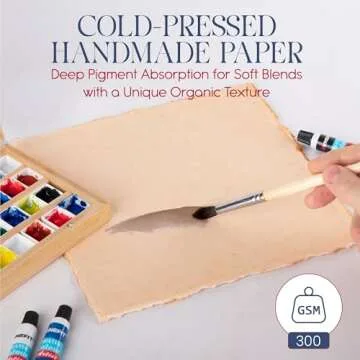 Wanderings Thick Handmade Vintage Watercolor Paper with Deckle Edge - 8x8-300GSM - 25 Loose Leaf Sheets - Premium Antiqued Cold Press Textured Mixed Media Paper Made with Recycled Cotton