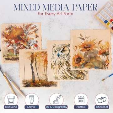 Wanderings Thick Handmade Vintage Watercolor Paper with Deckle Edge - 8x8-300GSM - 25 Loose Leaf Sheets - Premium Antiqued Cold Press Textured Mixed Media Paper Made with Recycled Cotton