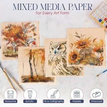 Wanderings Thick Handmade Vintage Watercolor Paper with Deckle Edge - 8x8-300GSM - 25 Loose Leaf Sheets - Premium Antiqued Cold Press Textured Mixed Media Paper Made with Recycled Cotton