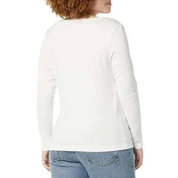Amazon Essentials Women's Slim-Fit Long Sleeve Square Neck T-Shirt, Ivory, Small