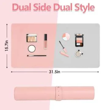Makeup Mat for Vanity Top Protector,Dresser Protector Top Vanity Essentials,Craft Mats to Protect Table,Nail Art Table Mat,Vanity Desk Cover Pads, Dresser Cover Top Mats,31.5x15.7in (Pink & Silver)