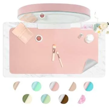 Makeup Mat for Vanity Top Protector,Dresser Protector Top Vanity Essentials,Craft Mats to Protect Table,Nail Art Table Mat,Vanity Desk Cover Pads, Dresser Cover Top Mats,31.5x15.7in (Pink & Silver)