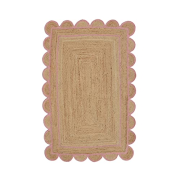 Gautam International Scallop Pattern Jute Bohemian Area Rug (4'x6', Light Pink)